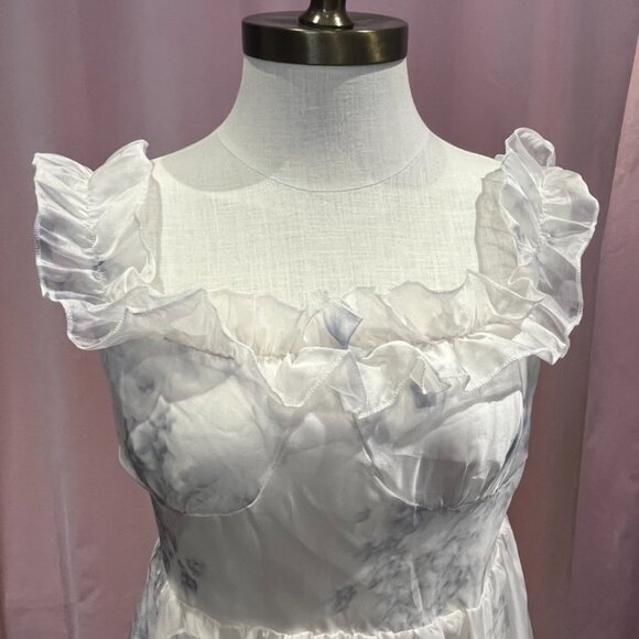 Romantic White Floral Ruffle Midi Dress Cottagecore - Picture 5 of 7